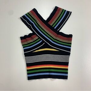Signature Eight Striped Knit Crossover Crop Top Size Medium